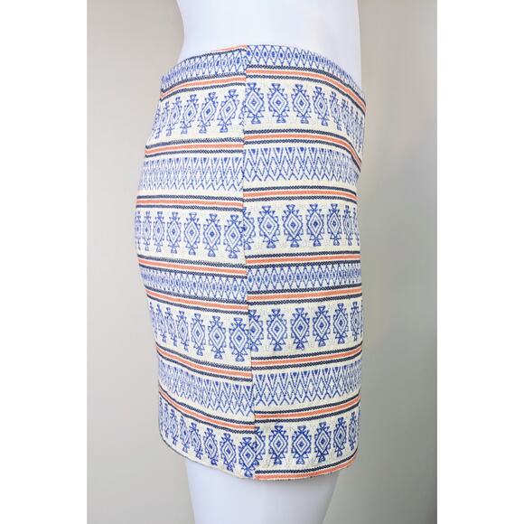 Miami Mini Skirt Small Blue Cream Orange Aztec Geometric Cotton Woven Lined - Picture 5 of 9